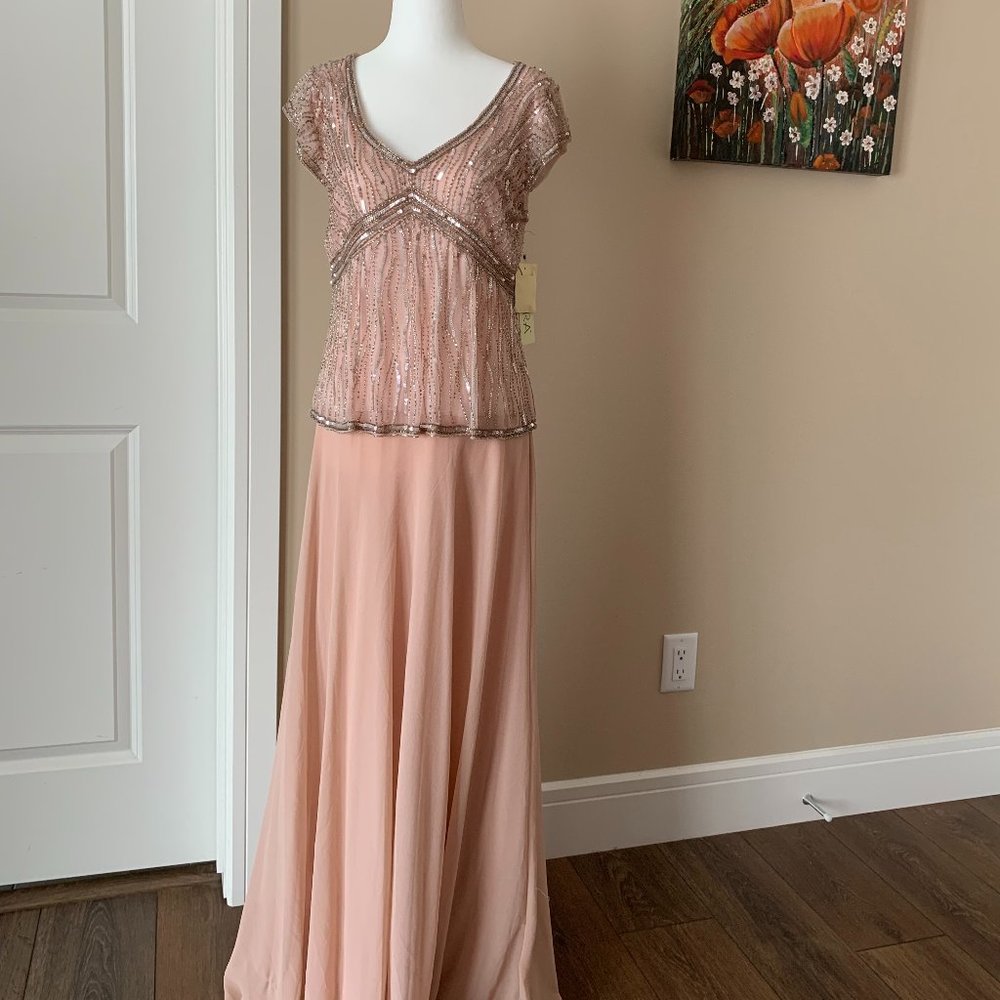 NWT JKara Pink Embellished Cap Sleeve Full Length Formal Dress 12